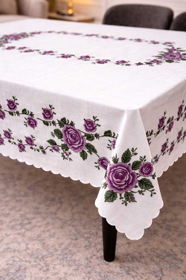 150X215 Seamless Tablecloth Stain Resistant Coffee Lace Patterned Large Size Living Room Kitchen Tablecloth Rectangular