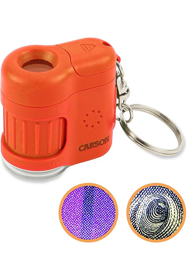 MicroMini 20x LED Lighted Pocket Microscope with Built-In UV and LED Flashlight - Orange, Med