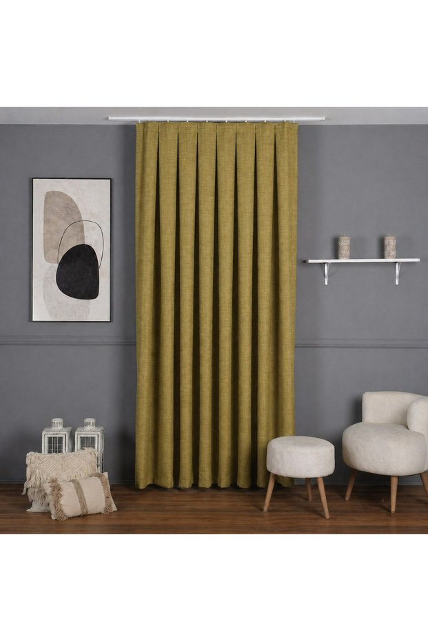 Linen Blackout Background Curtain 1/3 with Frequent Pleats for Cornice