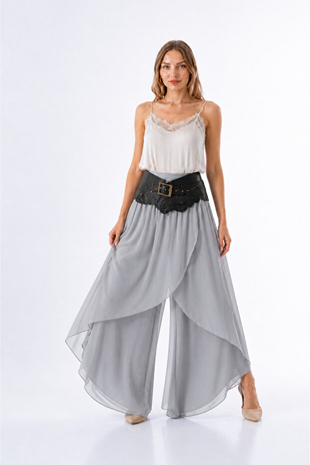 Women's Asymmetrical Capped Silk Shalwar Trousers