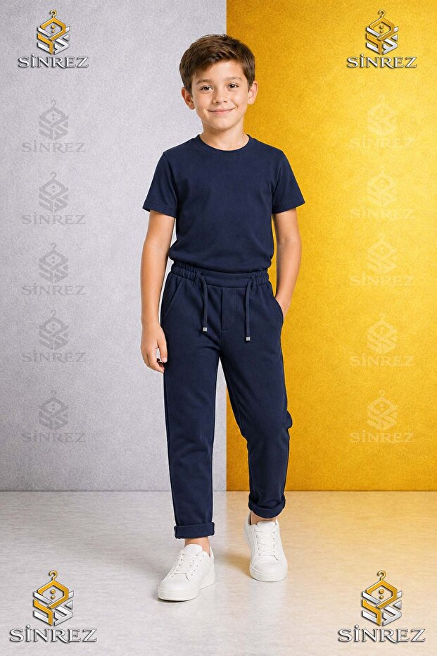Boys' Plain Trousers 6.Mdl Elastic Waist Lycra Folded Leg Style