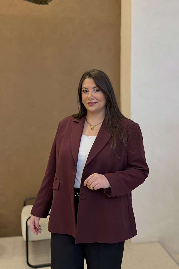 Plus Size Women's Oversized Lined Blazer Jacket - Mulberry