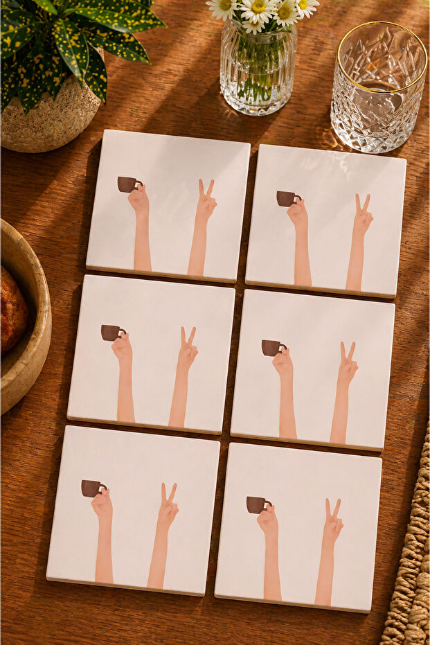 Abstract Good Morning Coffee 6-Piece Coaster Set - Uv Printing Mdf - 10X10 cm