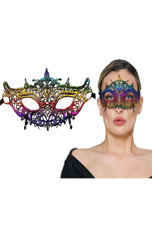 Colorful Lace Cut Lace Embroidered Prom Party Mask Rainbow