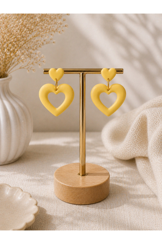 Yellow Heart Earrings for Women, Light and Energetic, Stylish Design – Mimoza Model