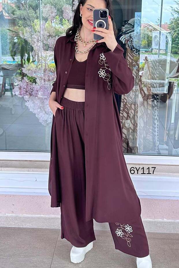 طقم فيسكوز مطرز بالزهور 6y117