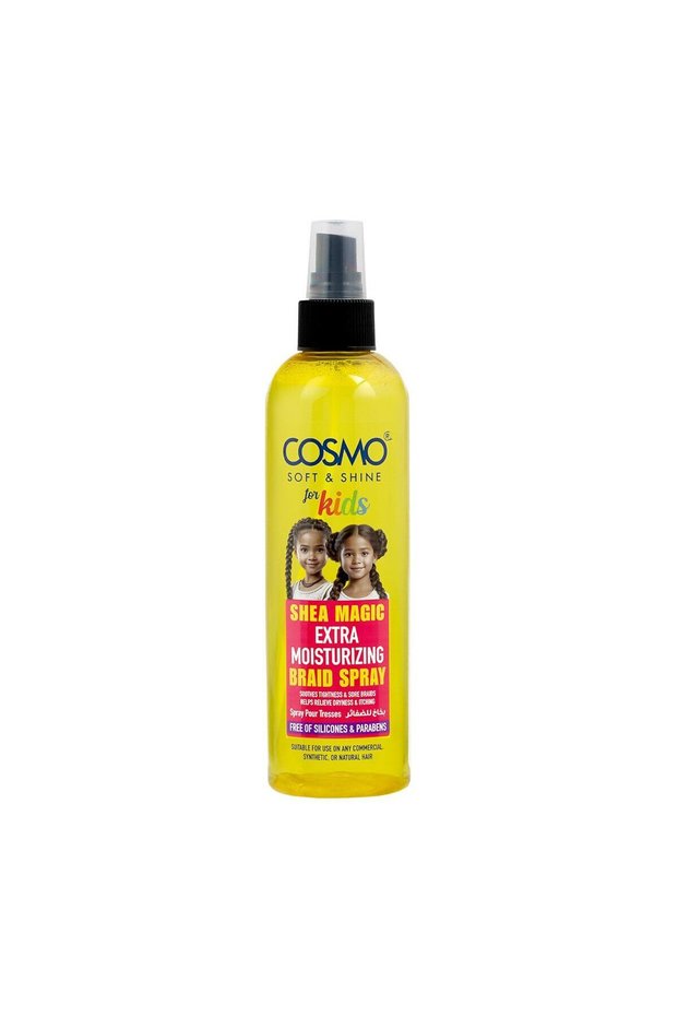 Cosmo Hair Care For Kids Soft & Shine Shea Magic Extra Moisturizing Braid Spray 250ml - 8.45 fl.oz, Soothes Tightness, Sore Braids, Relieve Dryness & Itching, For All Hair Types, Parabens Free