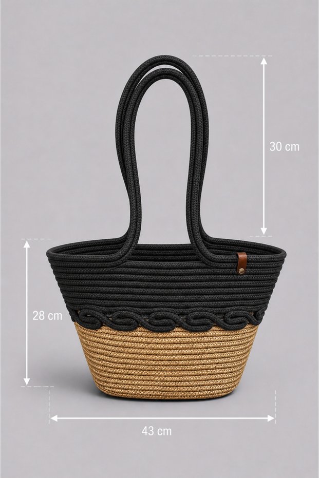 Vena Wicker Rope Women's Bag Natural Handmade Summer Shoulder Bag Stylish Daily Use Beach Bag