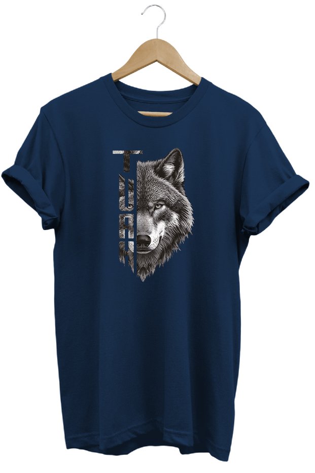 Unisex Black Turan and Wolf Silhouette Printed T-Shirt Relaxed Fit Bozkurt Themed Design T-Shirt