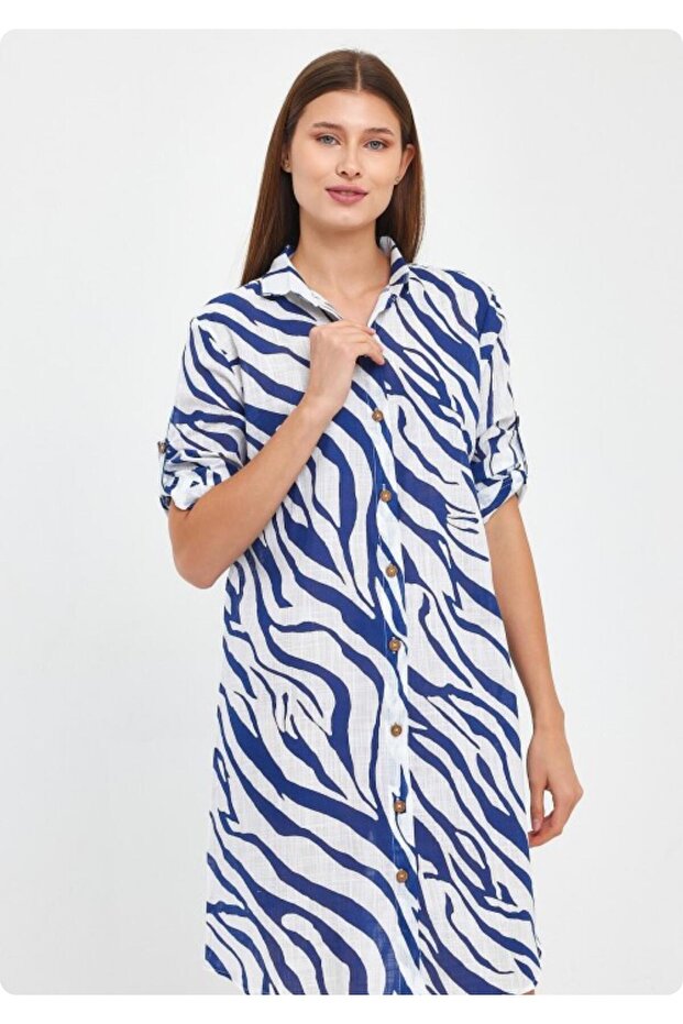 Heaven 1550 Patterned Long Sleeve Tunic with Shantuk Detail