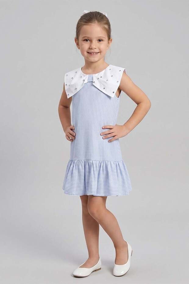 Girl's Dress with Stone Collar Blue 4-9 Years