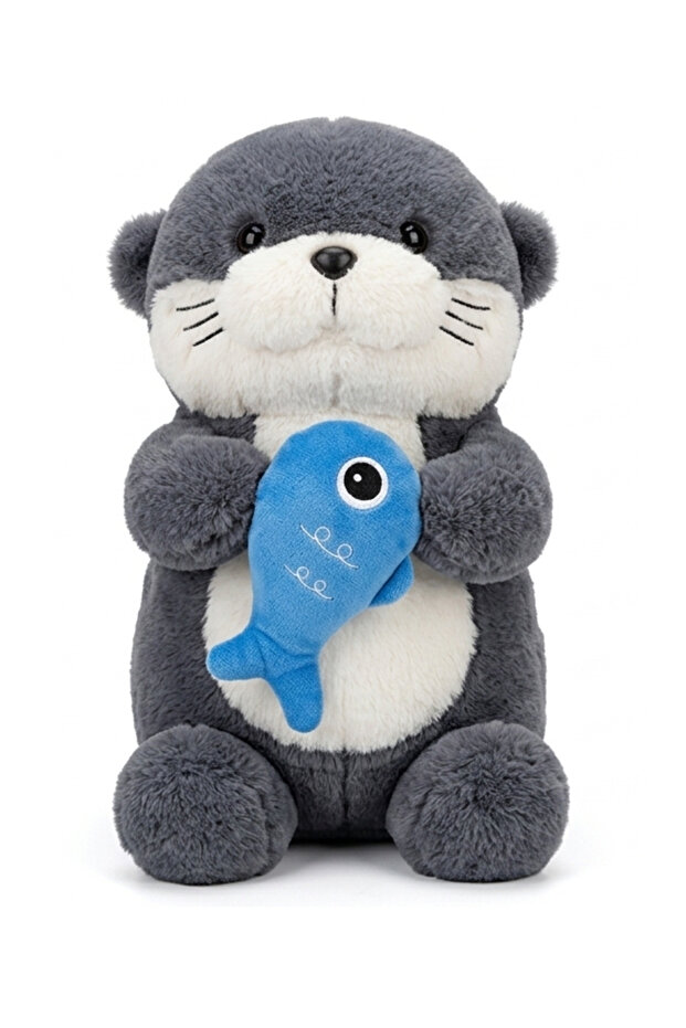 Plush Otter Holding a Fish 50 cm