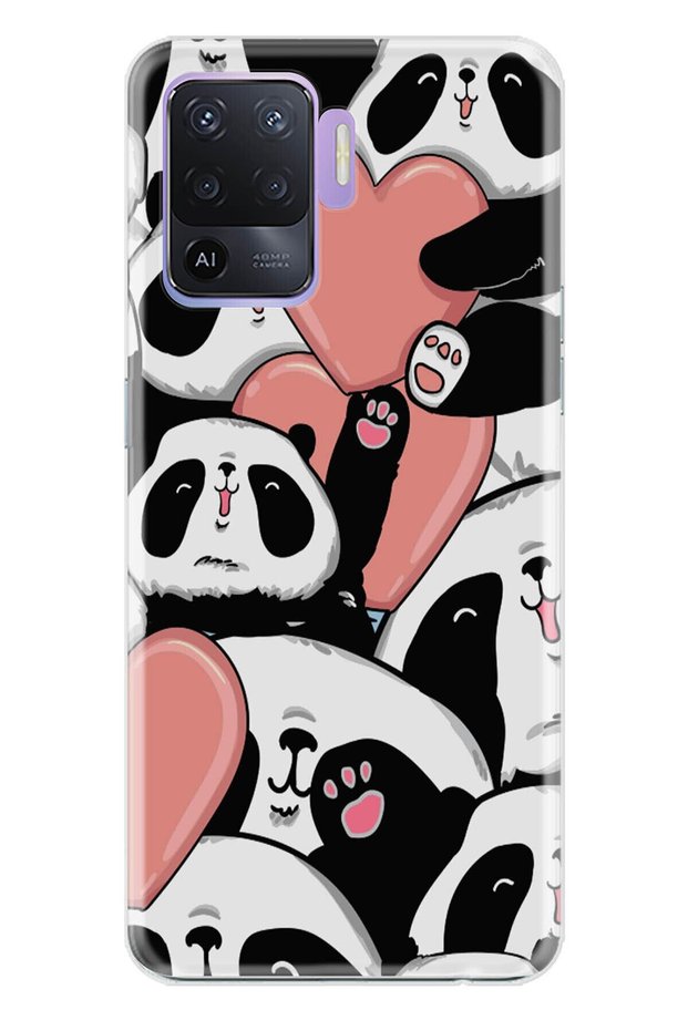 Oppo Reno 5 Lite Compatible Case Trendy Ol Patterned Shock-Absorbing Silicone Case Cute Panda
