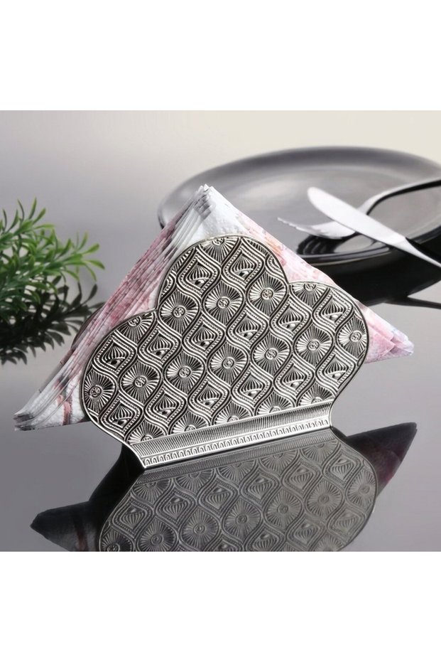Zamak Napkin Holder Silver Color Embossed Patterned Decorative Napkin Stand 15×9 cm