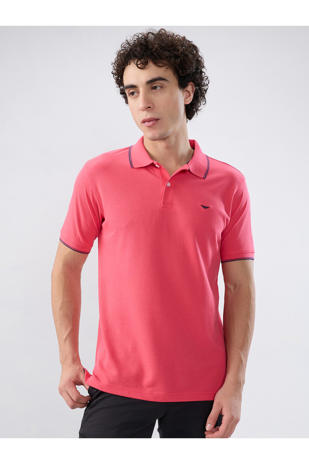 Men Pink Slim Fit Tipped Polo T-Shirt
