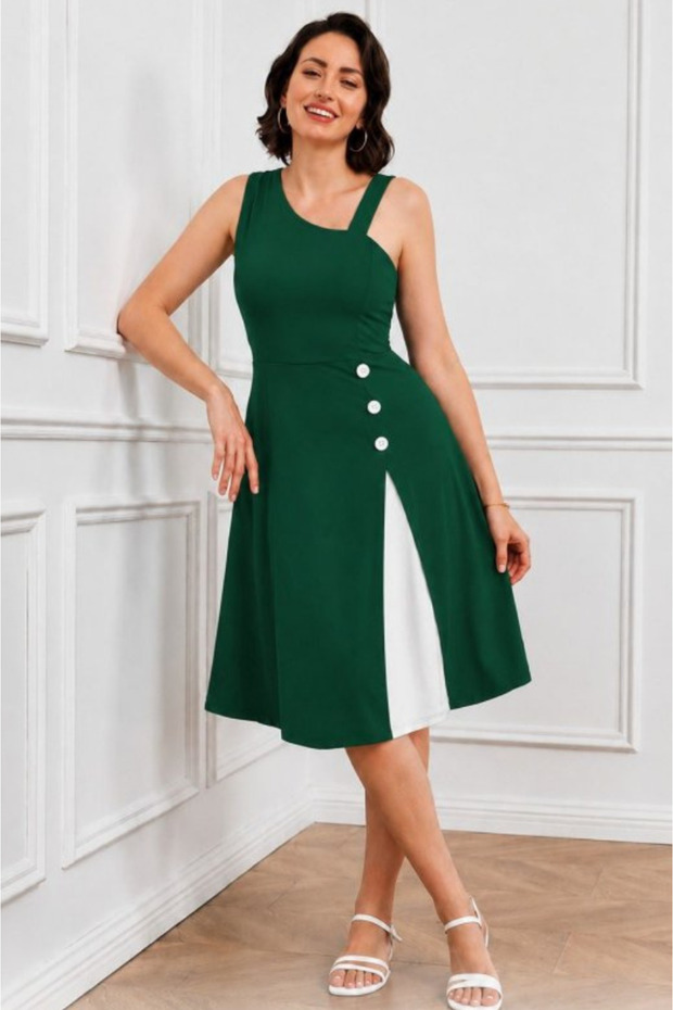 Women's One-Shoulder Strap Buttoned Crepe Dress