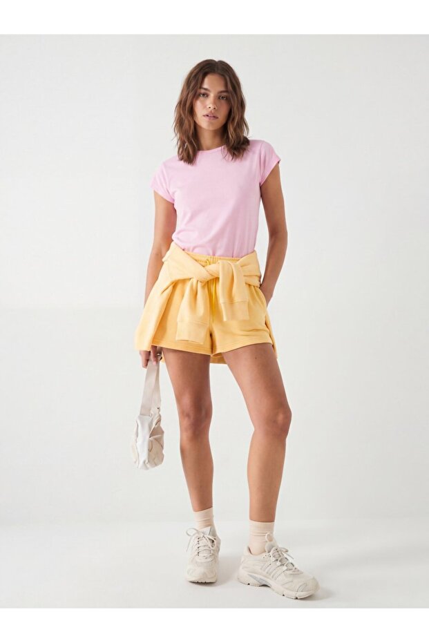 Relaxed Fit Short Stretchy Knitted Yellow Shorts