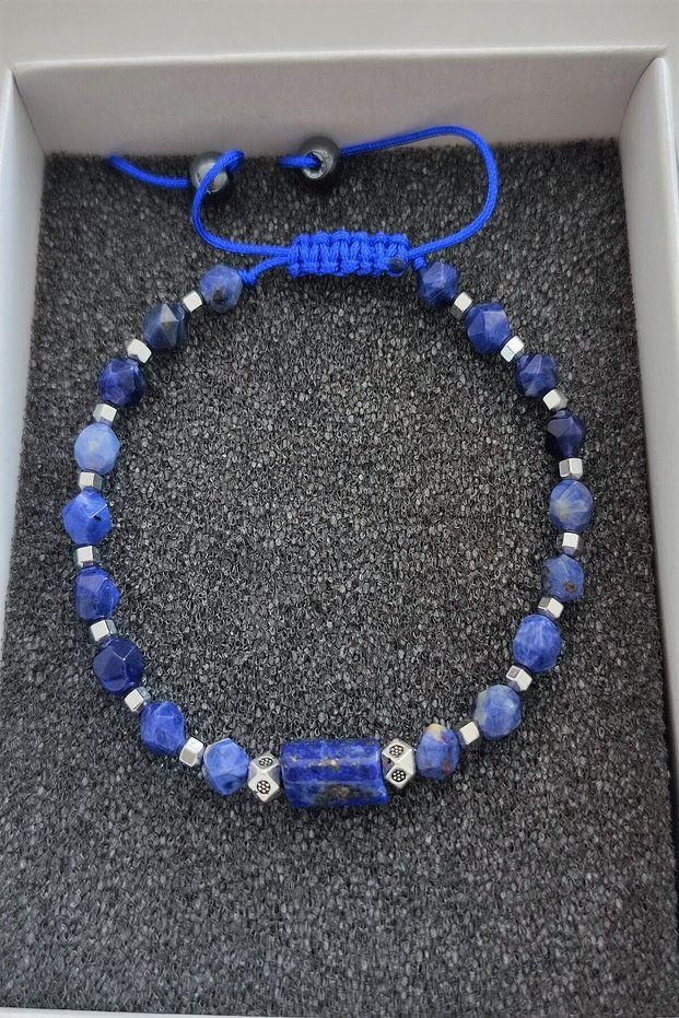 Certified 4 mm Sodalite, Lapis Lazuli Men's Natural Stone Bracelet