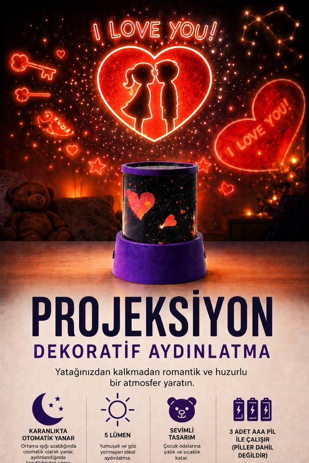 Projection Decorative Lighting Heart Star I Love You Themed 3D Projection Night Light with 2 Modes