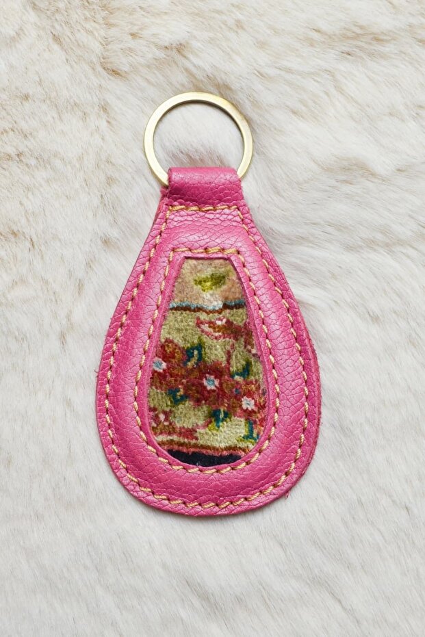 Handmade Pink Color Keychain from Antique Silk Carpet