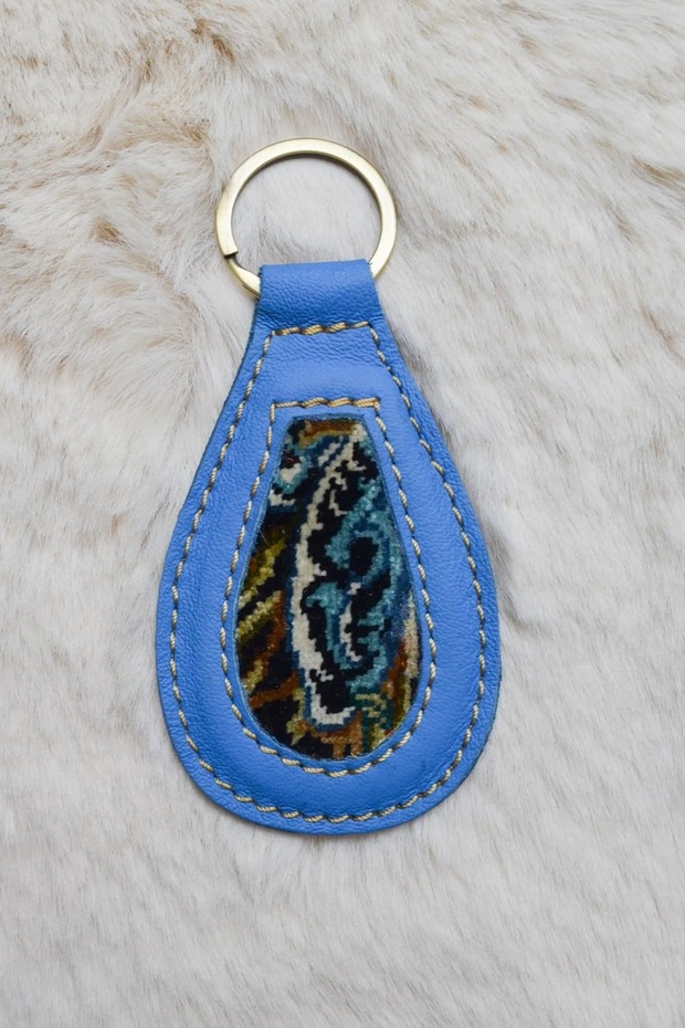 Handmade Blue Color Keychain from Antique Silk Carpet