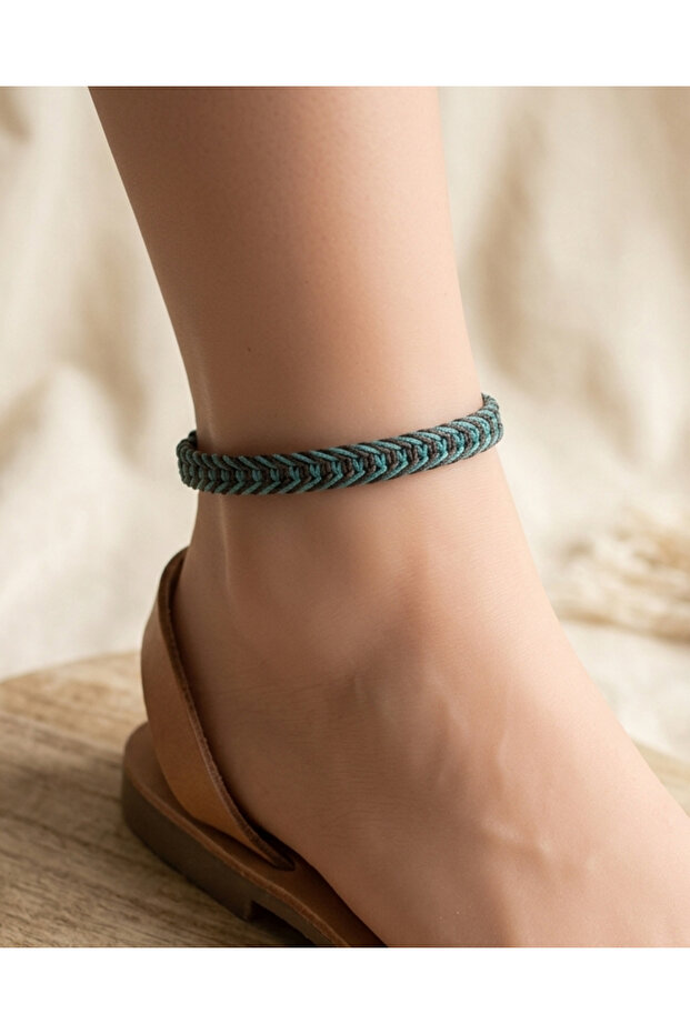 Braided Aqua Green Black Macrame Anklet, Water Resistant Macrame Anklet, Gift Summer Jewelry