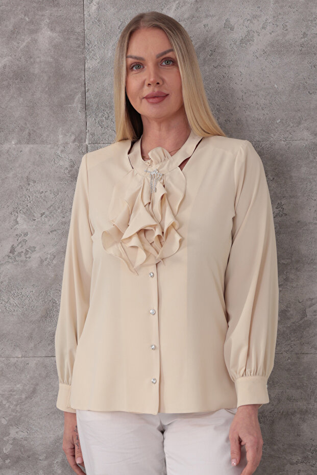Plus Size Detachable Ruffle Collar Long Sleeve Modern Evening Dress Women's Shirt
