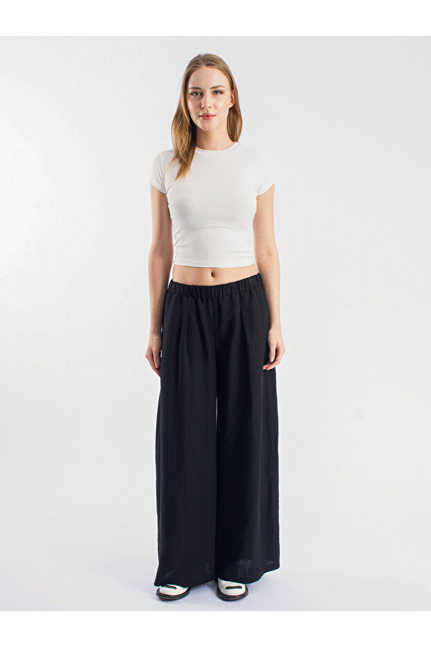 Linen Fabric Wide Leg Relaxed Fit Trousers