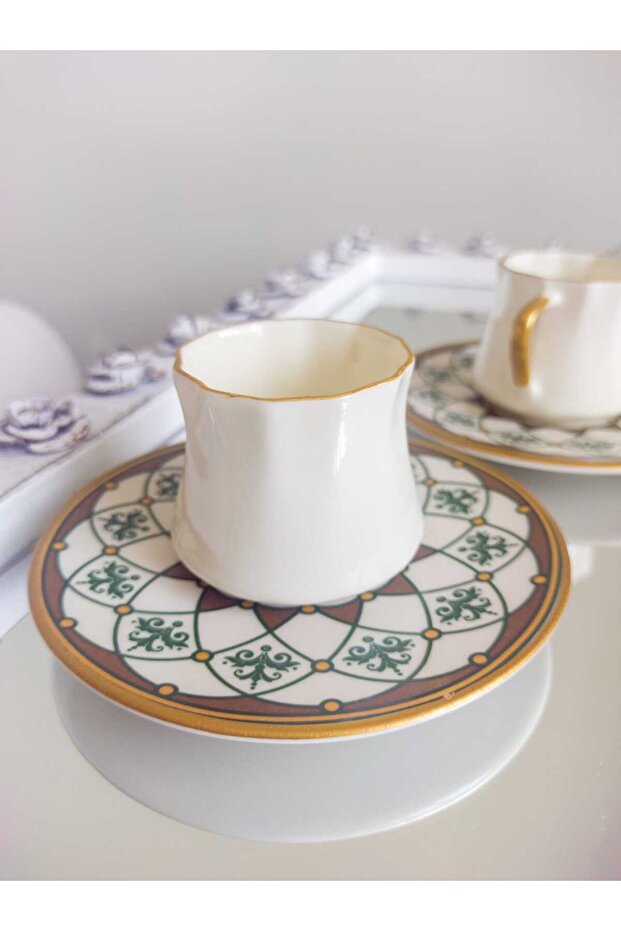 Bukle New Bone China Gold Coffee Cup Set for 6 People 80 ml Mother's Day Gift
