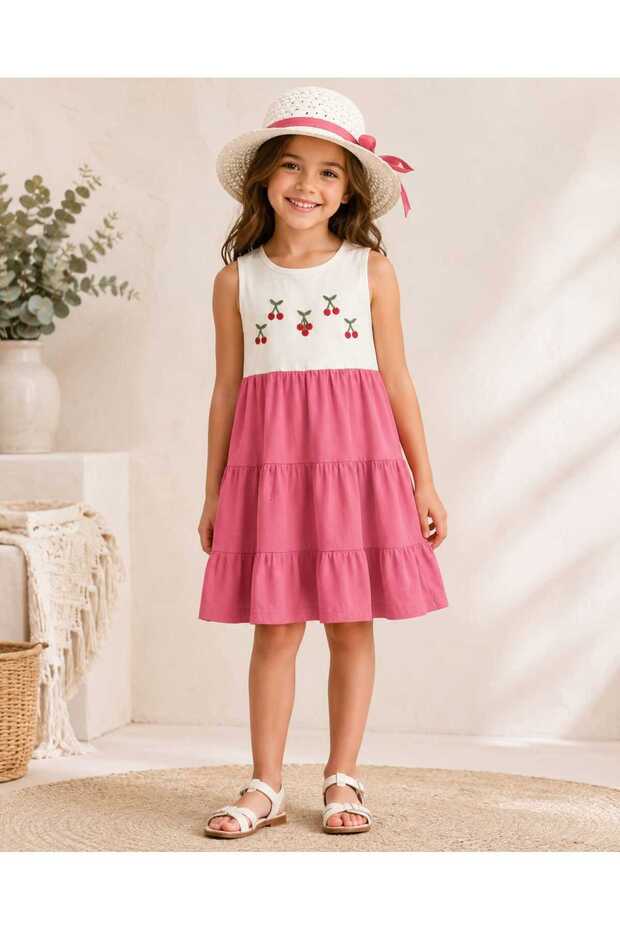 Girl's Cherry Embroidered Hat and Summer Dress
