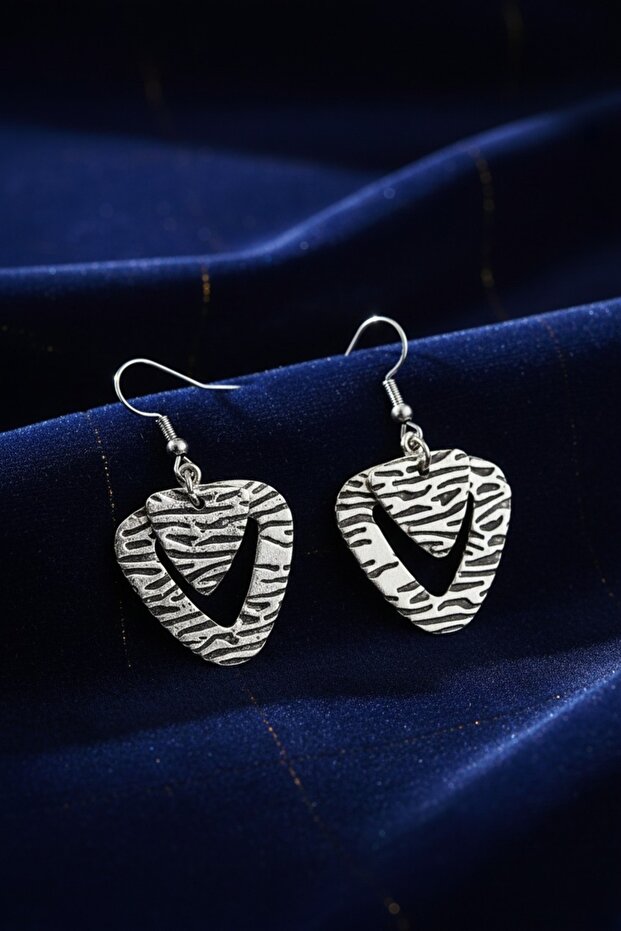 Zebra Patterned Antique Silver Color Earrings