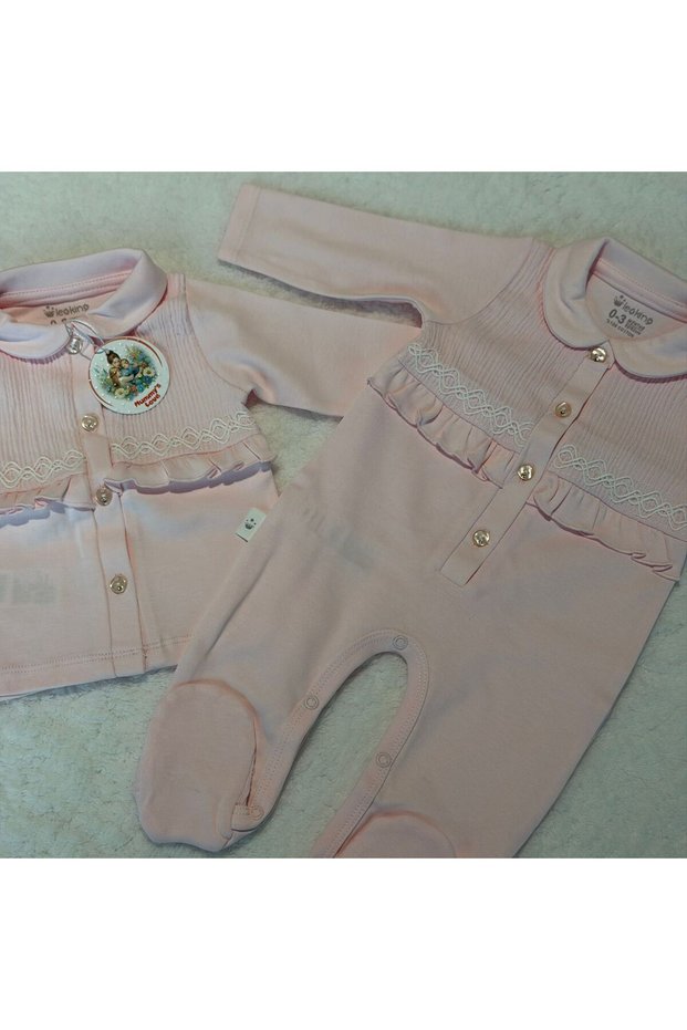 Baby Girl Hospital Release Outfit - 100% Natural Cotton Washed Fabric - Pink 9 Pieces