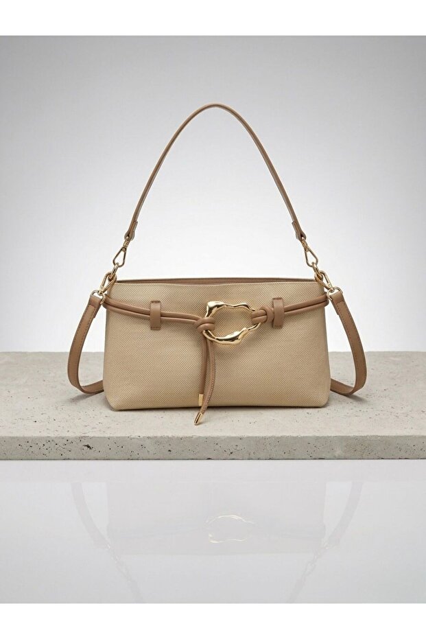 Women's Canvas Leather Detailed Hand and Shoulder Bag