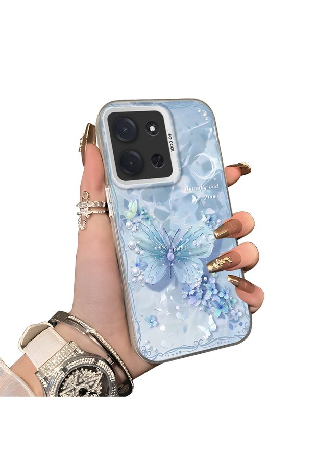 Xiaomi 14t 5g Compatible Silicone Edge Hard Back Anti-Fall Phone Case Butterfly Pattern