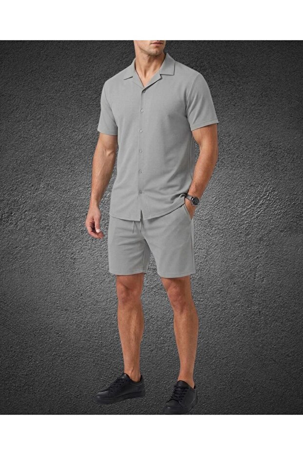 Men's Lycra Crepe Fabric Short Sleeve Shirt & Shorts - Unisex Top and Bottom 2-Piece Summer Set
