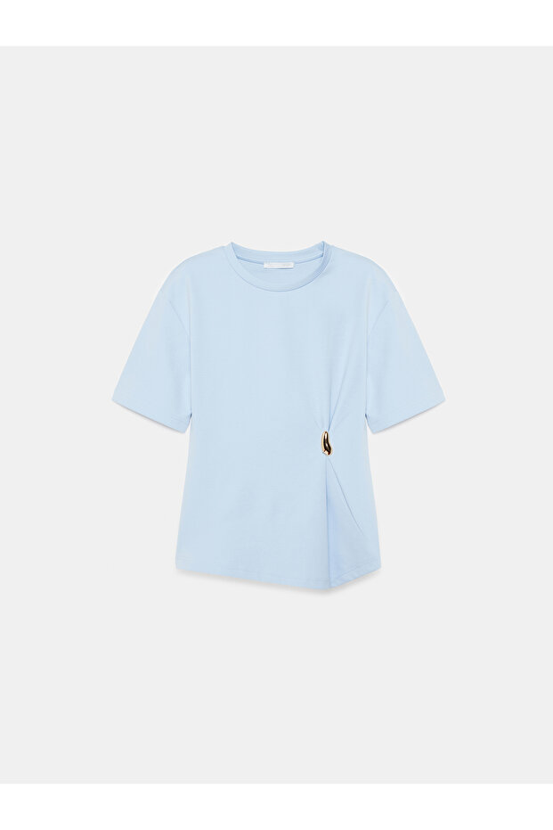 32445 Basic-T-Shirt mit Accessoire-Details – Hellblau - 5