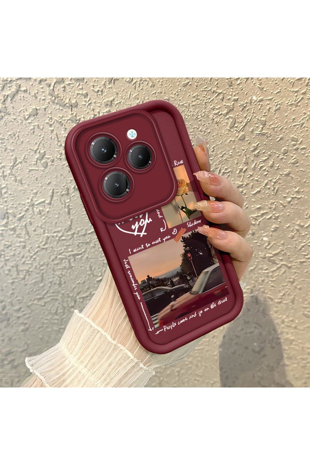 Infinix Hot 40/40 Pro Compatible Claret Red Frame Vintage Photo Collage Motif Flexible Silicone Case
