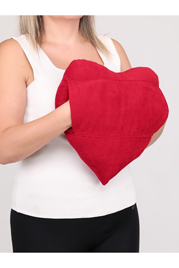 Heart Shaped Comfort Pillow with Front Pocket, Soft Fiber Filled Hugging Pillow
