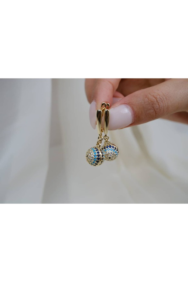 Kp430 Nazar Bead Hanging Gold Earrings (Length 30mm)