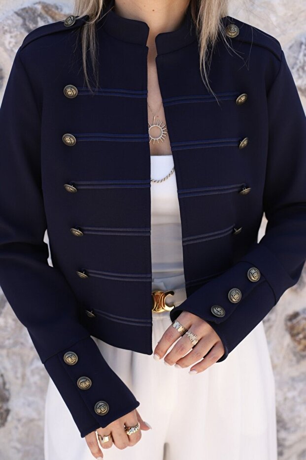 Navy Blue Short Napoleon Jacket