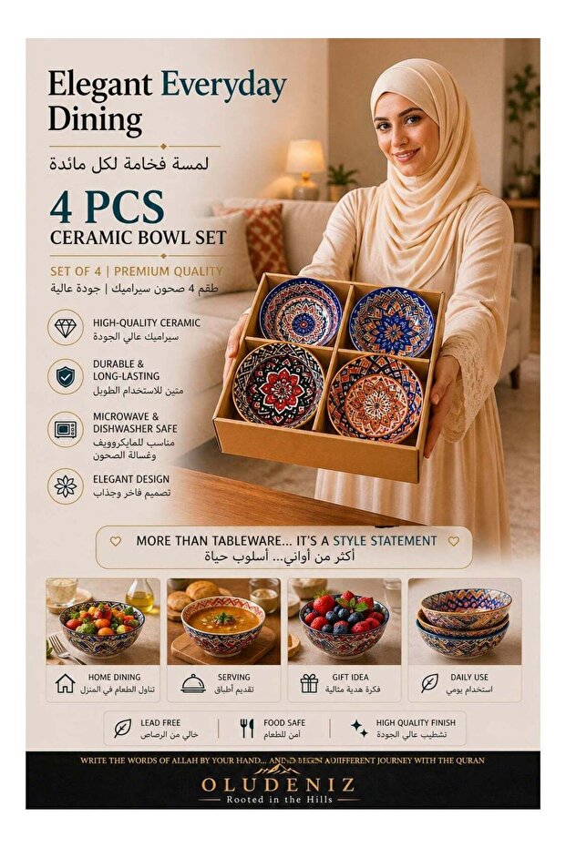 Set of 4 Ceramic Bowls with Chopsticks Gift Box