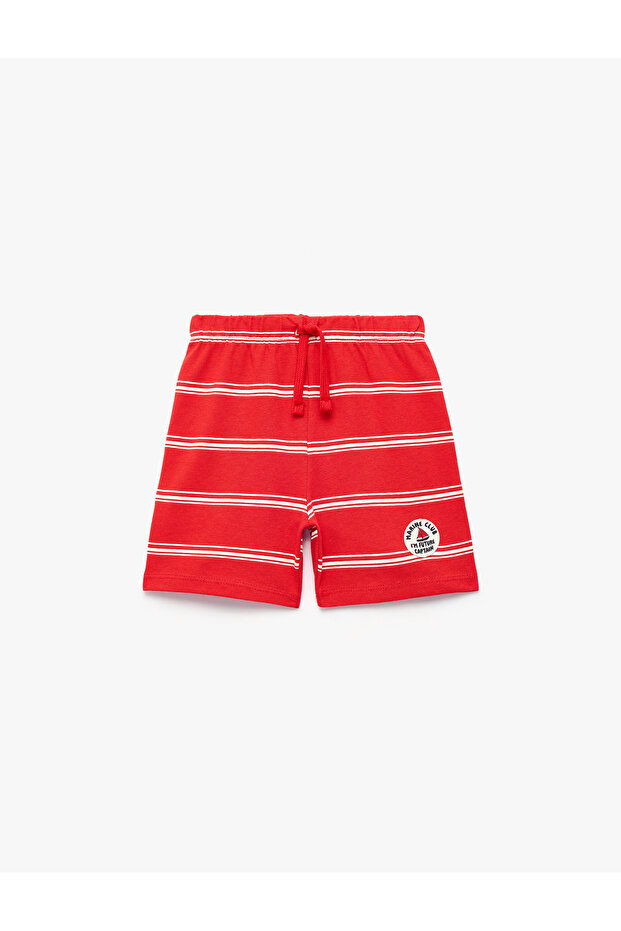Beli Lace-Up Print Detailed Cotton Striped Shorts