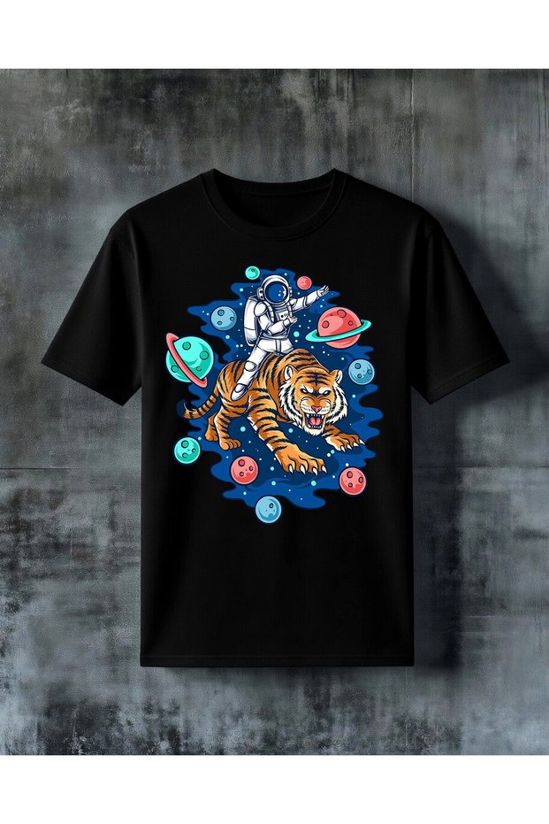 Astronaut Tiger Space Printed Oversize T-Shirt
