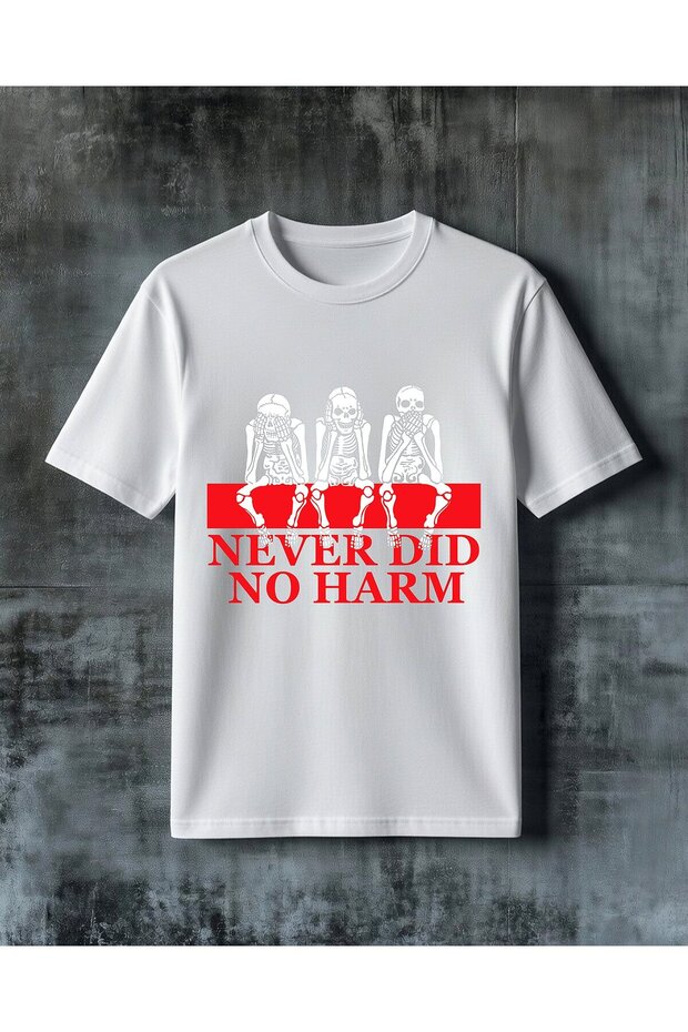 Never Did No Harm Red Printed Oversized T-Shirt