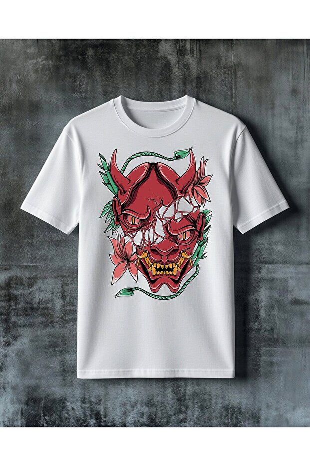 Demon Head Flower Vine Printed Oversize T-Shirt