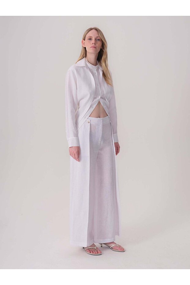 Linen Trousers with Slits at the Legs