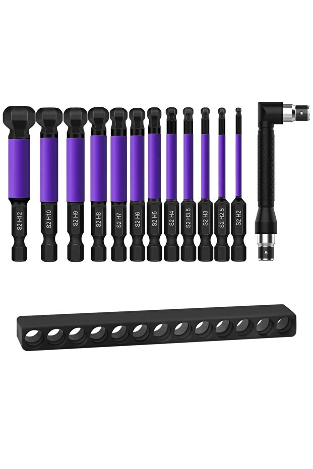 1 Set 12PCS Magnetic Ball-End Hex Allen Bit Set 2-12mm 1/4'' Quick Change S2 Steel Anti-Rust for Dri