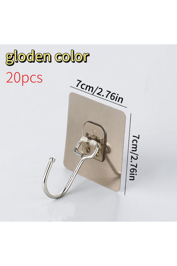 gloden color-20pcs Self Adhesive Hooks Rotating Waterproof Seamless Strong Sticker Holder Wall Door