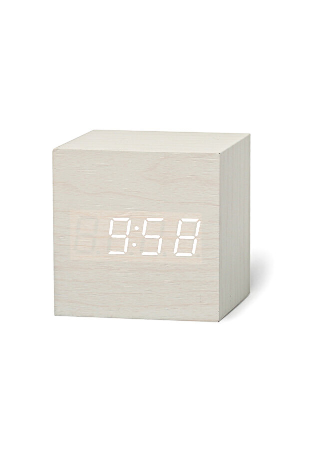 WHITE New Qualified Digital Wooden LED Alarm Clock Wood Retro Glow Clock Desktop Table Decor Voice C