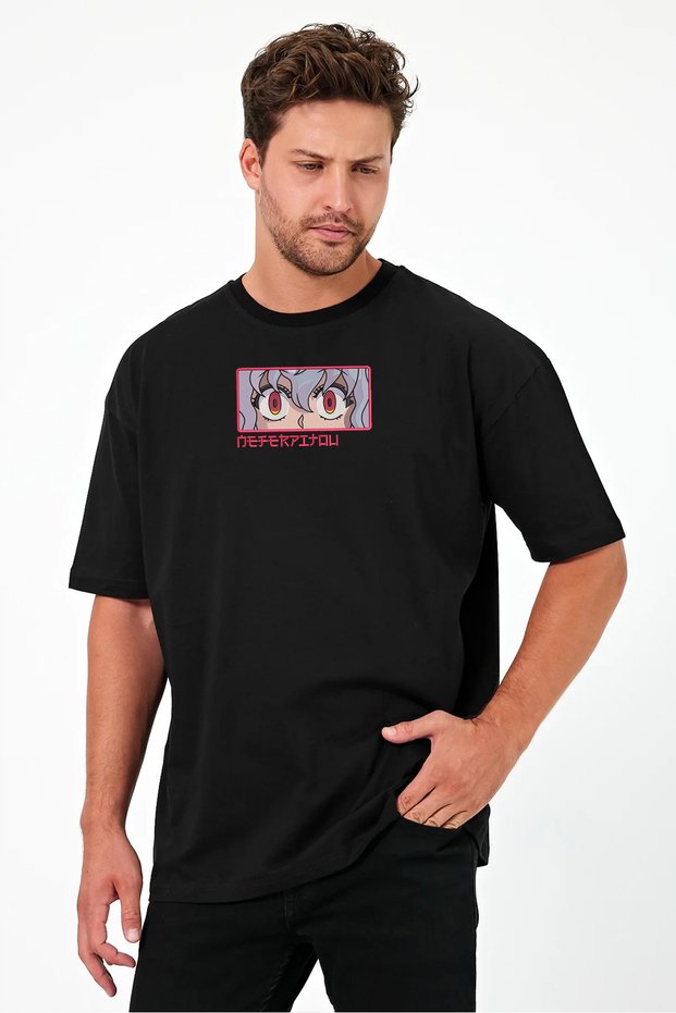 Unisex Oversize Embroidered Hunter X Hunter Neferpitou Anime Design 100% Cotton T-Shirt
